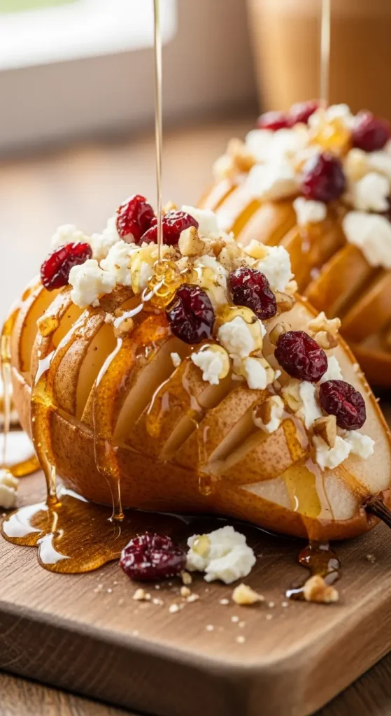 Baked Pears with Feta, Honey, and Cranberries