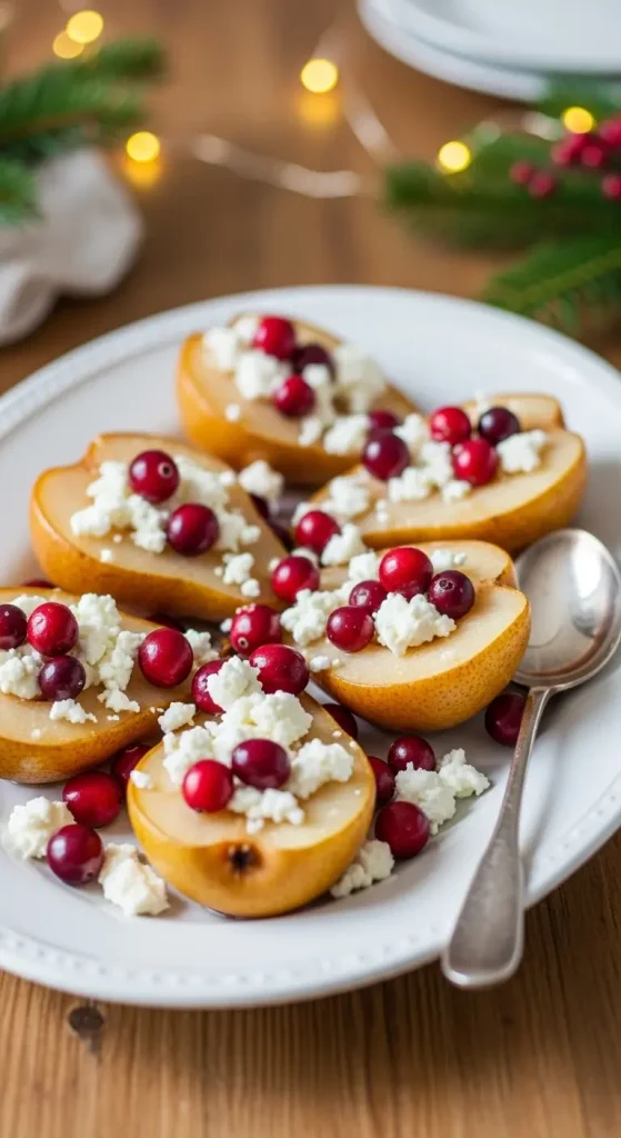 Baked Pears with Feta, Honey, and Cranberries